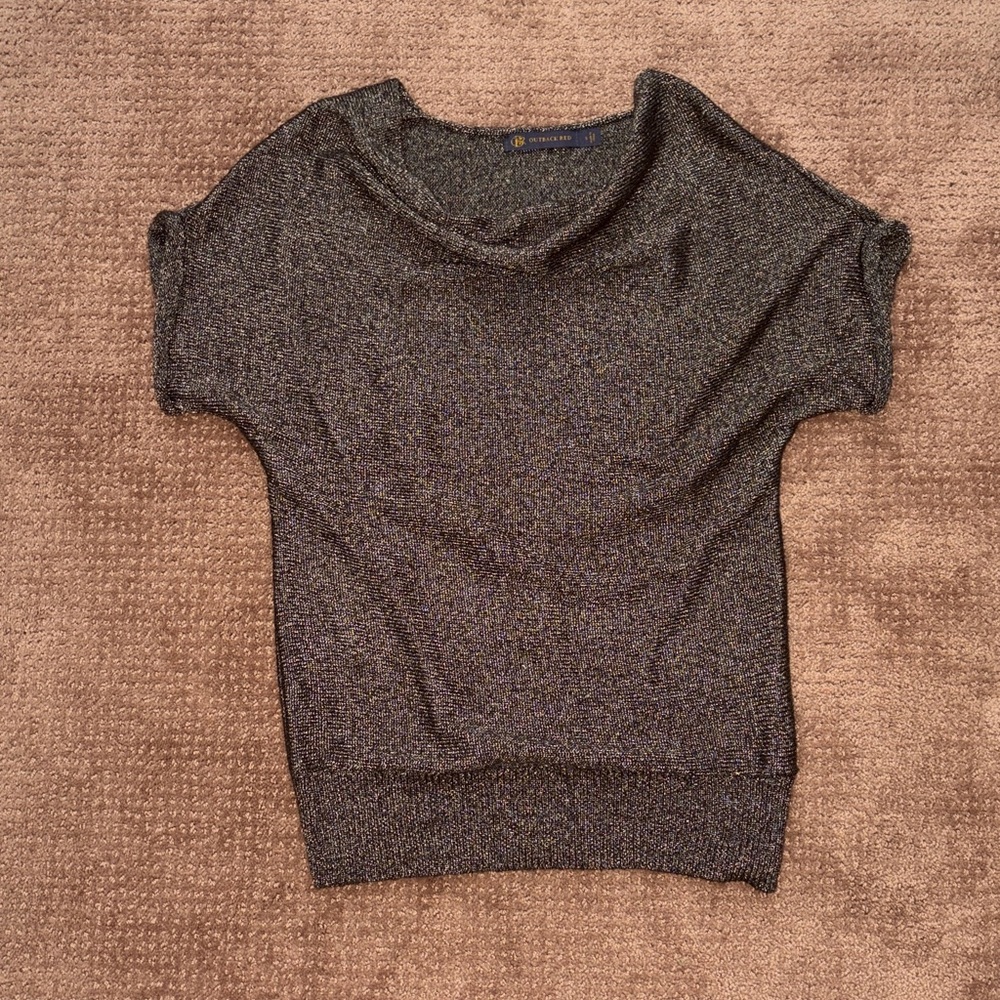 Outback Red Y2K Metallic Black Short-Sleeve Turtleneck Sweater